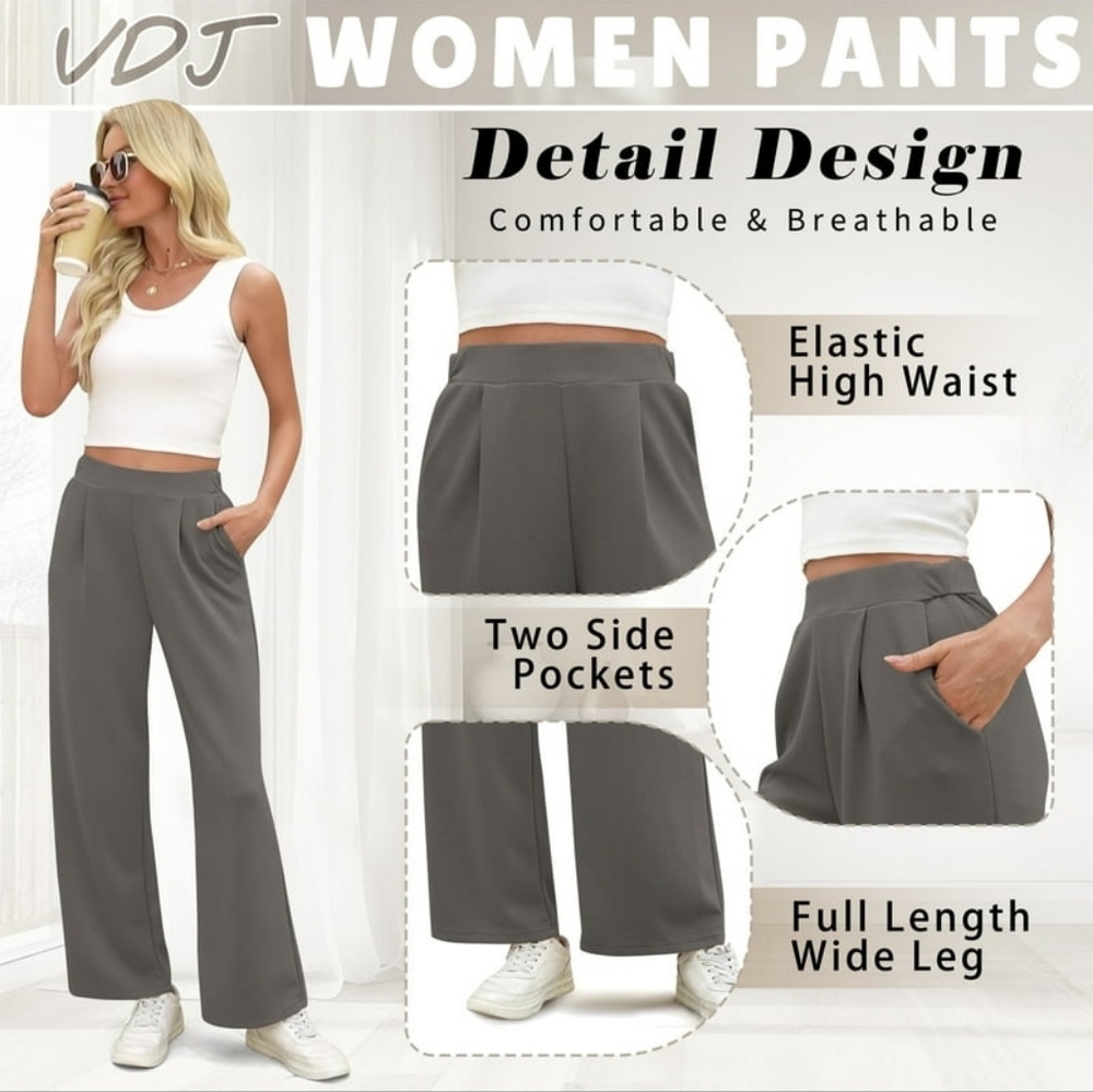 VDJ Pants for Women Elastic Waist Athleisure Casual Stretch - Picture 3 of 4
